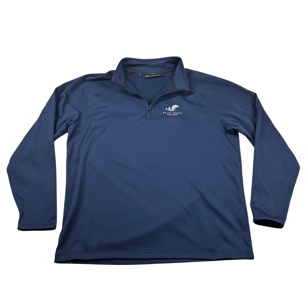 Under Armour Jacket Mens 2xl Golf White Horse ColdGear Navy 1/4 Zip Fleece